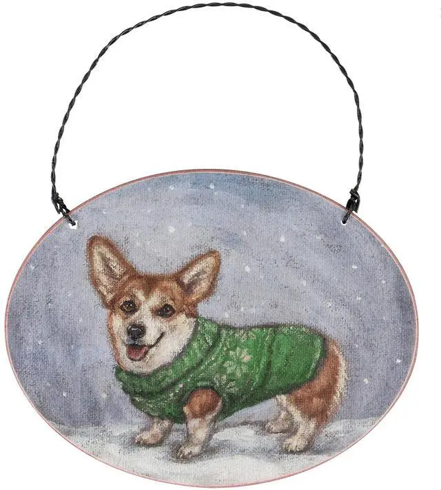 Main image of Primitives By Kathy Cozy Corgi Dog with Sweater Wooden Christmas Ornament