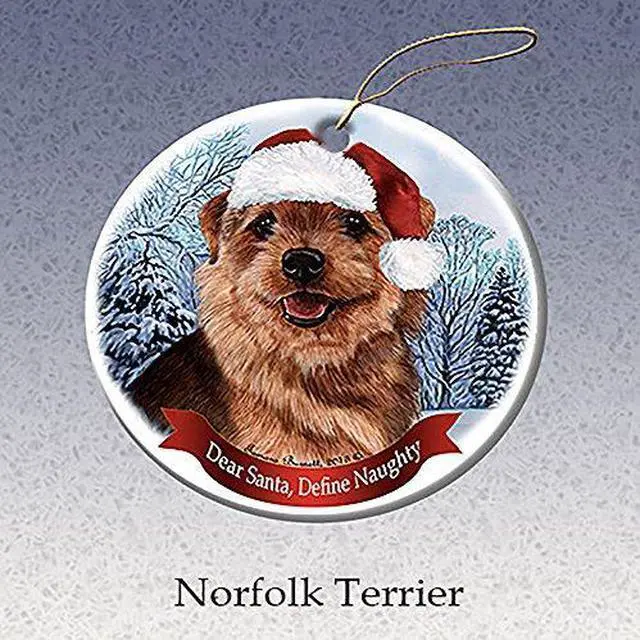 Main image of Holiday Pet Gifts Norfolk Terrier Santa Hat Dog Porcelain Christmas Ornament