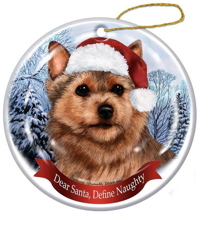 Main image of Holiday Pet Gifts Norwich Terrier Santa Hat Dog Porcelain Christmas Ornament