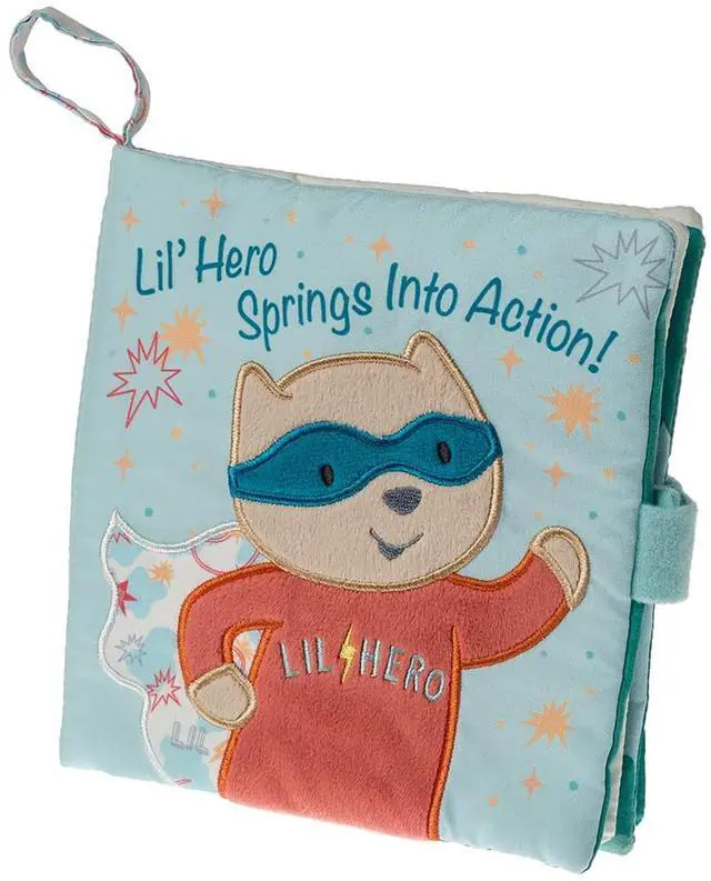 Main image of Mary Meyer Soft Cloth Book with Crinkle Paper and Squeaker, 6 x 6", Lil Hero