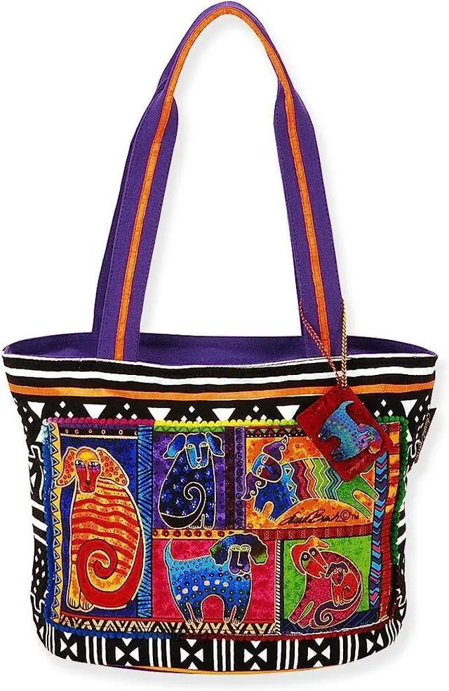 Main image of Laurel Burch Dog Tails Patchwork Medium Tote, 14 x 6.5 x 10"