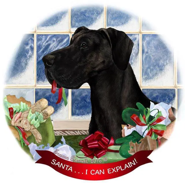 Main image of Great Dane, Black Dog Porcelain Ornament Pet Gift 'Santa.. I Can Explain!'