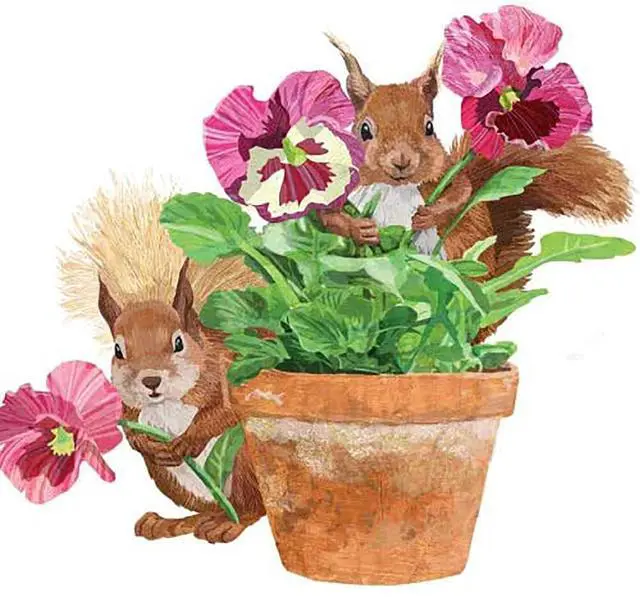 Main image of Paperproducts Design Flower Pot Squirrels Beverage Napkin, Patti Gay, 5"