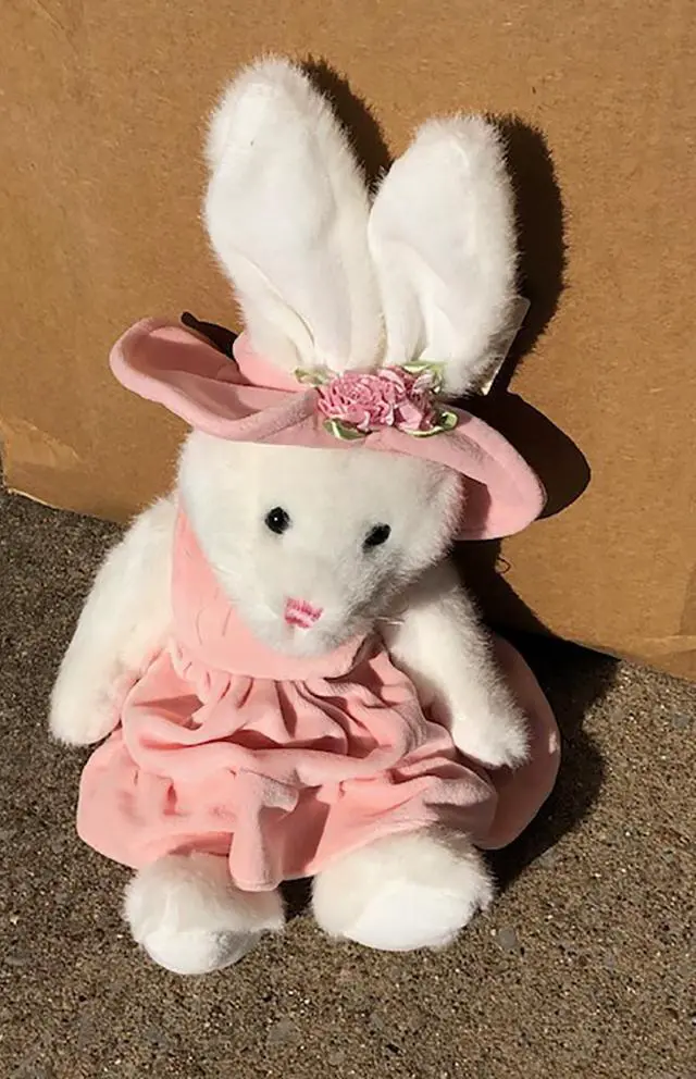 Alt view image 2 of 2 - Unipak Jointed Plush Stuffed Animal Cream Bunny with Pink Velour Dress 8