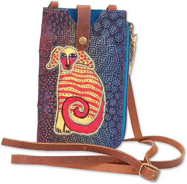 Main image of Laurel Burch Crossbody Cell Phone Purse - Canvas Handbag (A. Orange Dog)