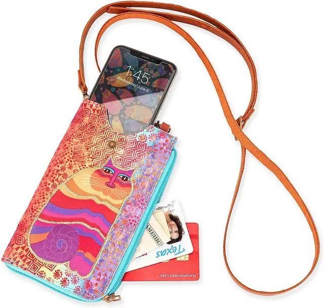 Alt view image 2 of 2 - Laurel Burch Crossbody Cell Phone Purse - Canvas Handbag (A. Orange Dog)