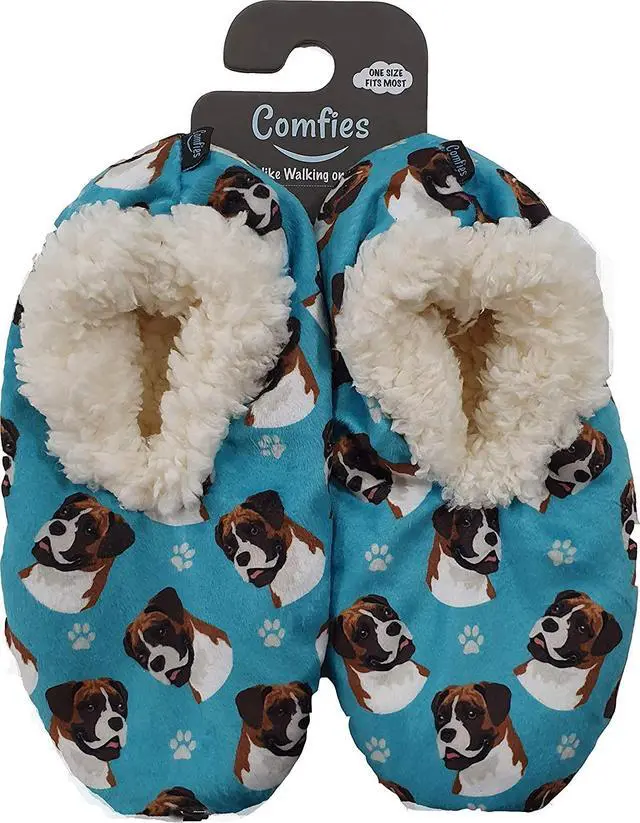 Main image of Comfies Womens Boxer, Uncropped Dog Slippers - Sherpa Lined Animal Print Booties