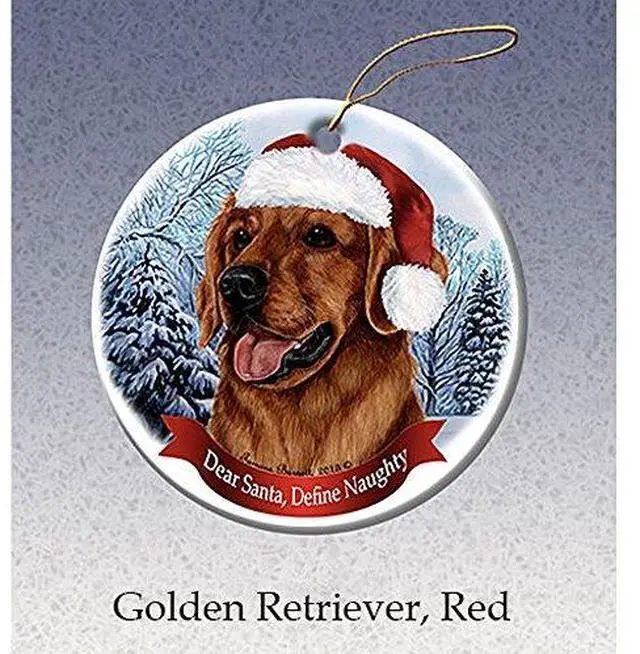 Main image of Holiday Pet Gifts Red Golden Retriever Santa Hat Dog Porcelain Ornament
