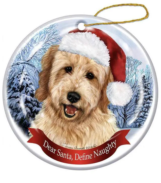 Main image of Holiday Pet Gifts Goldendoodle Santa Hat Dog Porcelain Christmas Tree Ornament