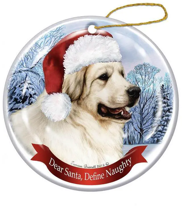 Main image of Holiday Pet Gifts Great Pyrenese Santa Hat Dog Porcelain Christmas Tree Ornament
