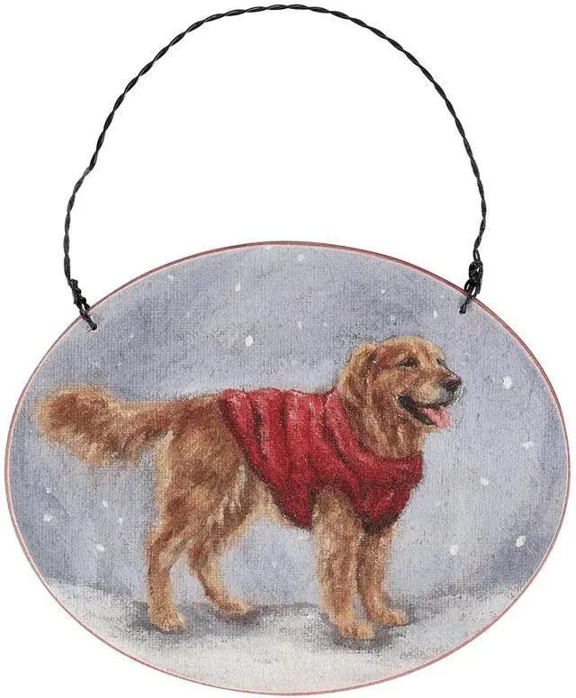 Main image of Primitives By Kathy Cozy Golden Retriever with Sweater Wooden Christmas Ornament
