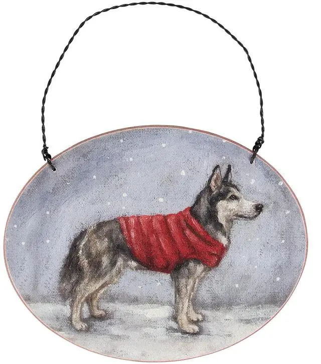 Main image of Primitives By Kathy Cozy Siberian Husky with Sweater Wooden Christmas Ornament