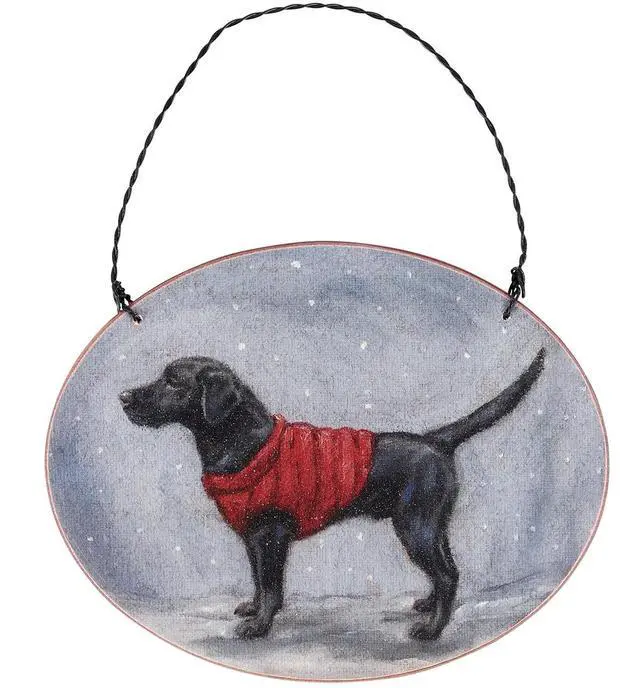 Main image of Primitives By Kathy Cozy Black Labrador with Sweater Wooden Christmas Ornament