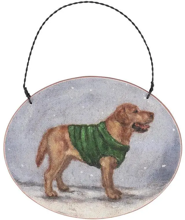 Main image of Primitives By Kathy Cozy Yellow Labrador with Sweater Wooden Christmas Ornament
