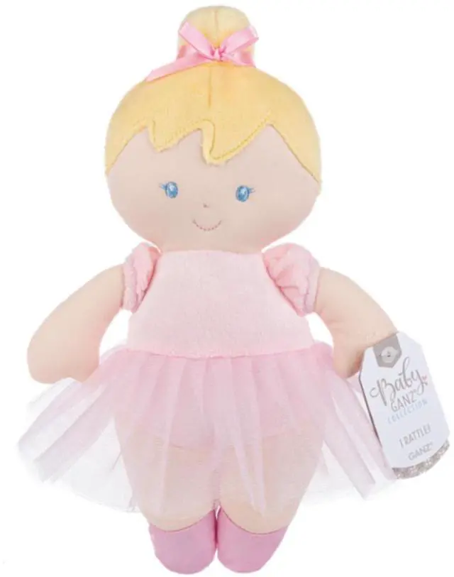 Alt view image 2 of 3 - Ganz Blond Hair Ballerina Baby Doll Plush Stuffed Toy with Soft Rattle, 9"