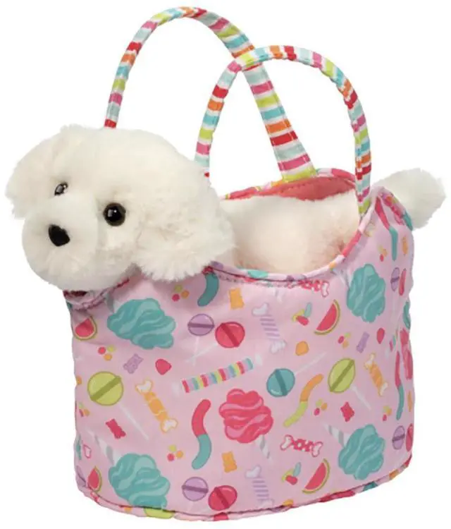 Main image of Douglas Pals Candy Pop Sassy Sak Tote w White Retriever Stuffed Animal Toy, 7"