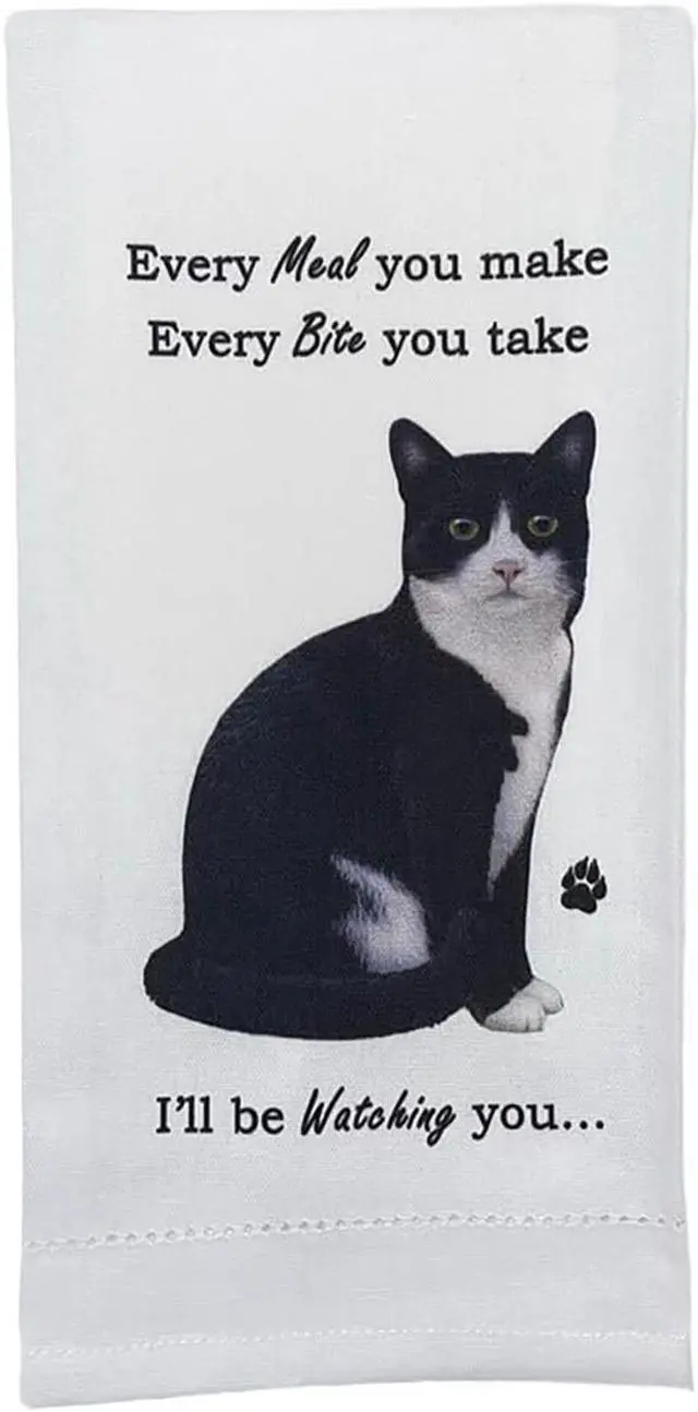Main image of E&S Pets 712-3 Black And White Cat Kitchen Towel, Off-white