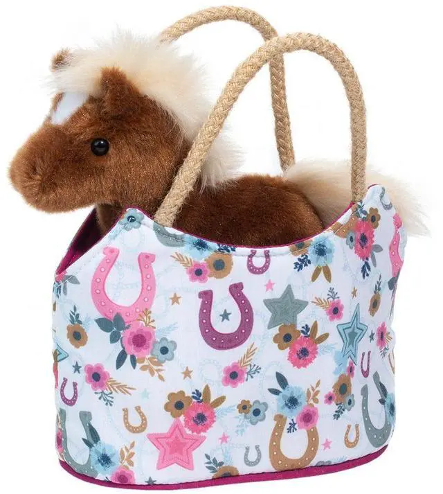 Main image of Douglas Boho Horseshoe Sassy Sak Tote with Horse Plush Stuffed Animal Toy, 7"