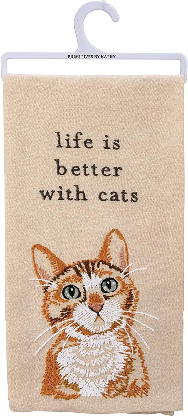 Alt view image 2 of 2 - Primitives by Kathy 113046 Kitchen Towel Life is Better with Cats