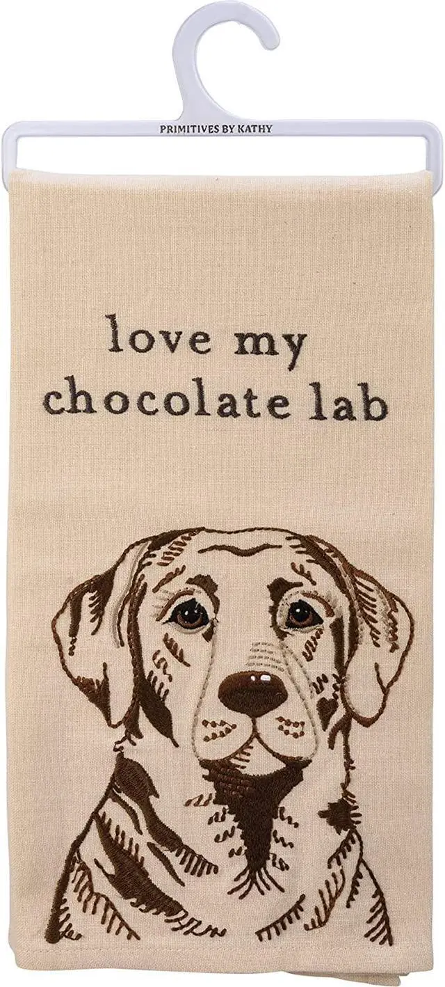 Alt view image 2 of 3 - Primitives by Kathy 113202 Kitchen Towel I Love My Chocolate Lab, 28", Cotton
