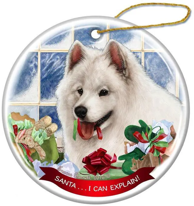 Main image of Samoyed Dog Porcelain Hanging Ornament Pet Gift 'Santa.. I Can Explain!'