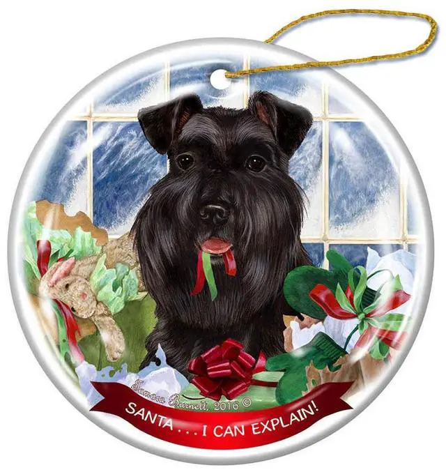 Main image of Black Uncropped Schnauzer Dog Porcelain Ornament 'Santa.. I Can Explain!'
