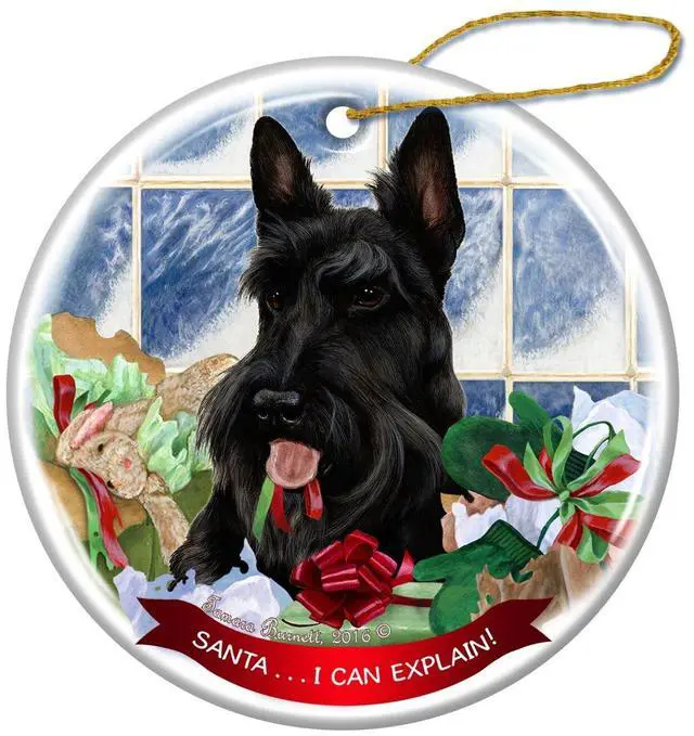 Main image of Black Scottish Terrier Dog Porcelain Ornament Pet Gift 'Santa.. I Can Explain!