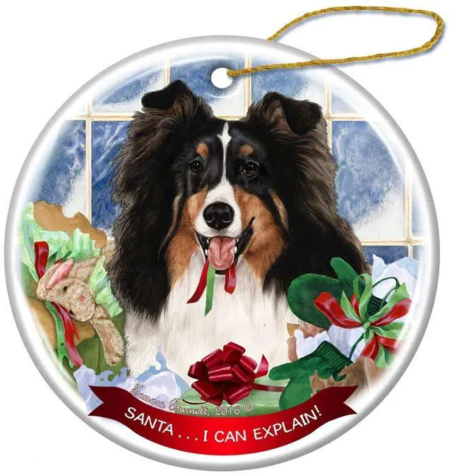 Main image of Tri Color Sheltie Dog Porcelain Ornament Pet Gift 'Santa.. I Can Explain!'