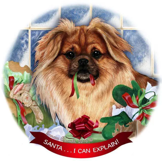 Main image of Fawn Tibetan Spaniel Dog Porcelain Ornament Pet Gift 'Santa.. I Can Explain!'