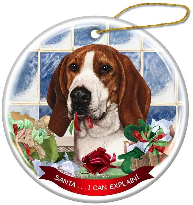 Main image of Tree Walker Coonhound Dog Porcelain Ornament Pet Gift 'Santa.. I Can Explain!'