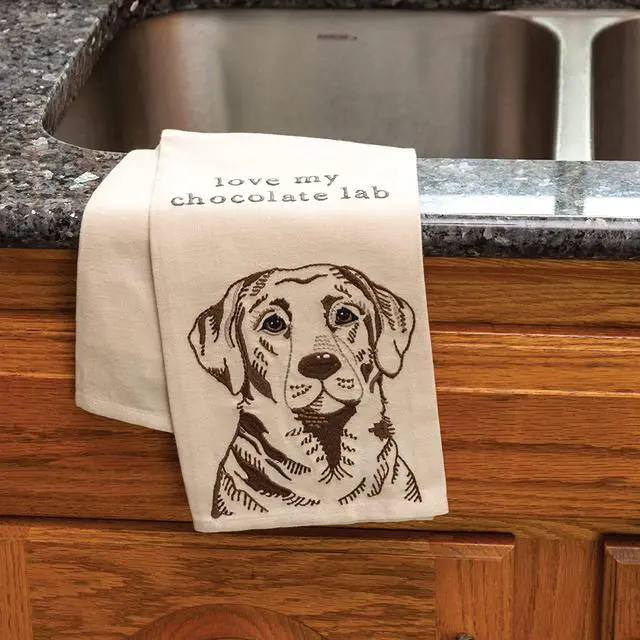 Alt view image 3 of 3 - Primitives by Kathy 113202 Kitchen Towel I Love My Chocolate Lab, 28", Cotton