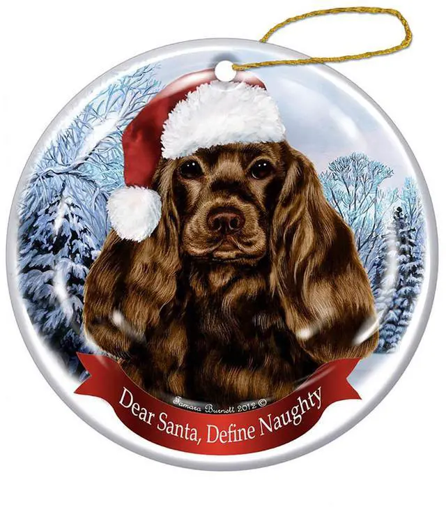 Main image of Holiday Pet Gifts Cocker Spaniel Chocolate Dog Santa Hat Porcelain Ornament