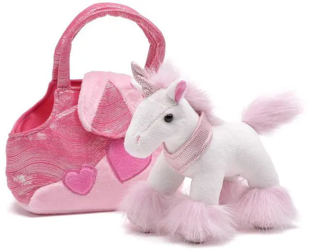 Main image of Karimee Pink/White Unicorn Plush Stuffed Animal in Pink Heart Purse, 7"