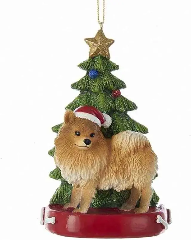 Main image of Kurt Adler Pomeranian With Santa Hat Christmas Tree Ornament, 4.25 "