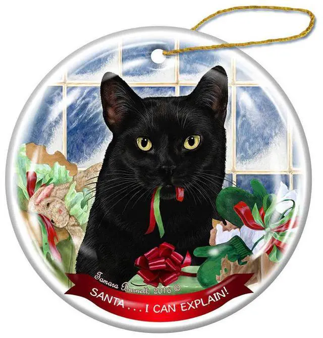 Main image of Black Cat Porcelain Hanging Ornament Pet Gift 'Santa.. I Can Explain!'