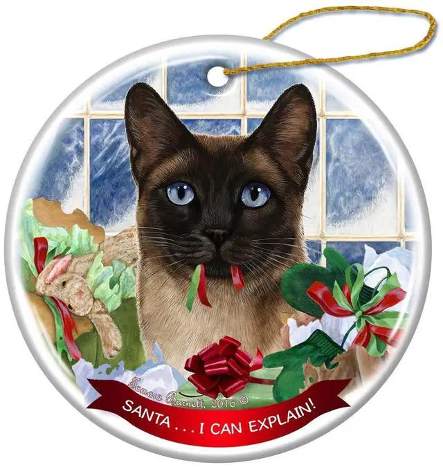 Main image of Siamese Cat Porcelain Hanging Ornament Pet Gift 'Santa.. I Can Explain!'