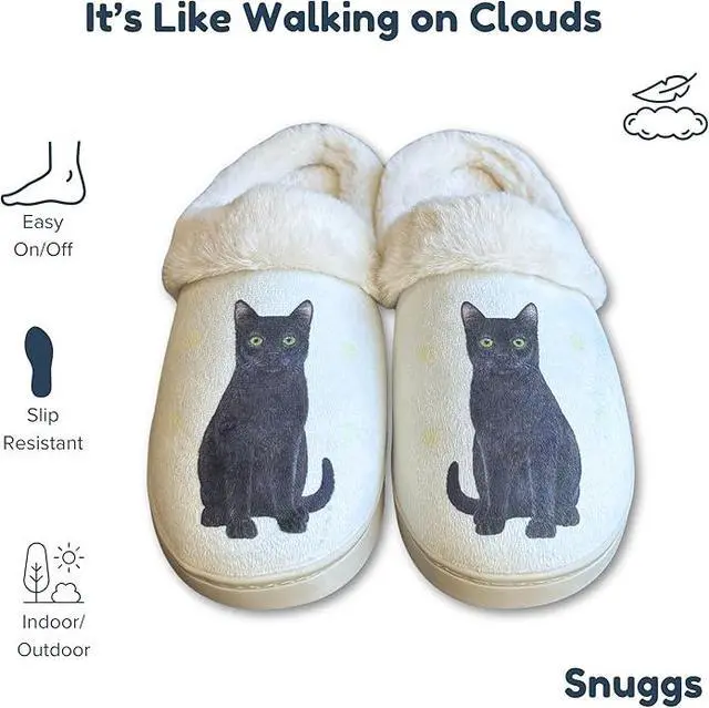 Alt view image 2 of 4 - E&S Pets Black Cat Snugg Slippers for Pet Lovers - Fuzzy Memory Foam, S/M