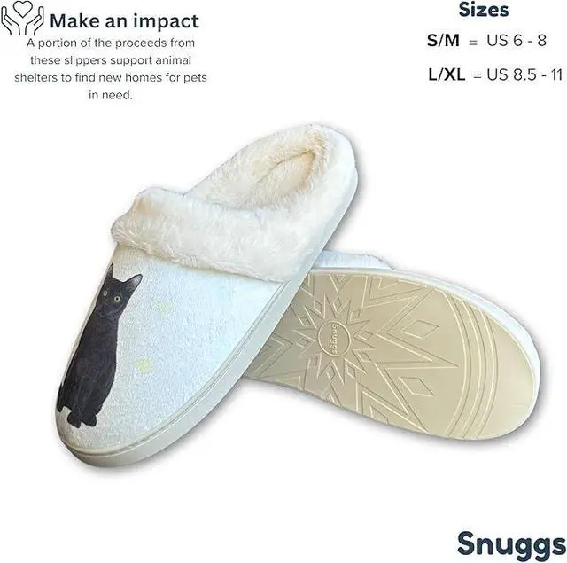 Alt view image 4 of 4 - E&S Pets Black Cat Snugg Slippers for Pet Lovers - Fuzzy Memory Foam, S/M