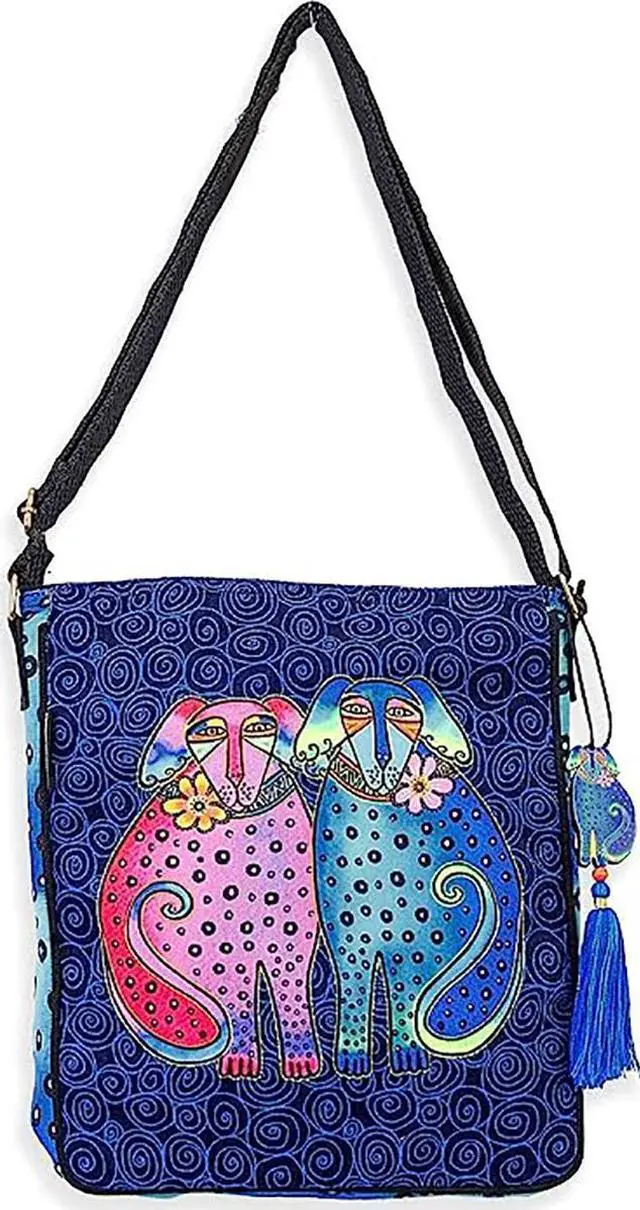 Main image of Women's Laurel Burch, Eros and Ellie Karakara Pups Dogs Crossbody, 12 x12.5"