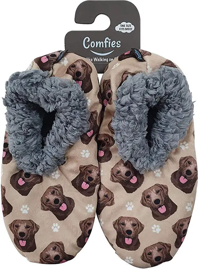 Main image of Comfies Womens Chocolate Lab Dog Slippers - Sherpa Lined Animal Print Booties