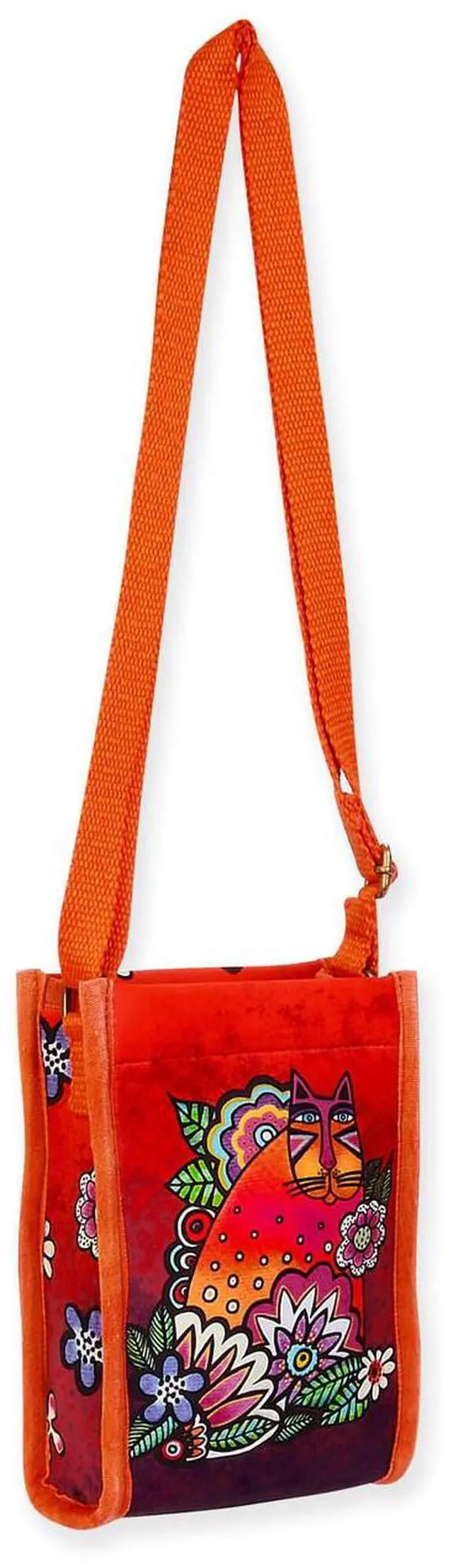 Main image of Laurel Burch Chant D'Oiseau Red Cat Neoprene Crossbody, 4.75 x 2 x 6.5"