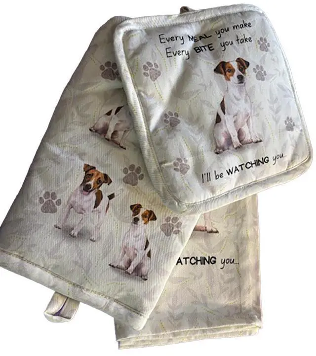 Main image of E&S Pets Jack Russell Terrier 3 Piece Kitchen Set - Oven Mitt, Towel, Pot Holder