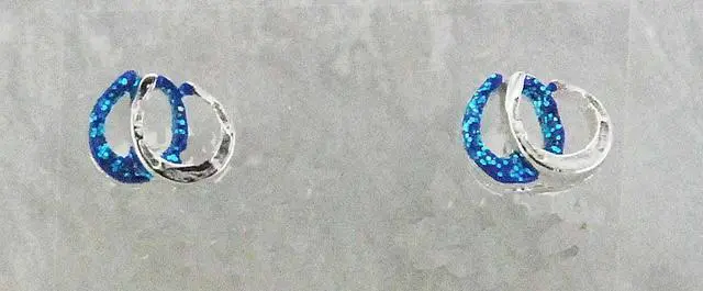 Main image of Finishing Touch 2-Tone Double Horseshoe Small Glitter Earrings, Teal Blue