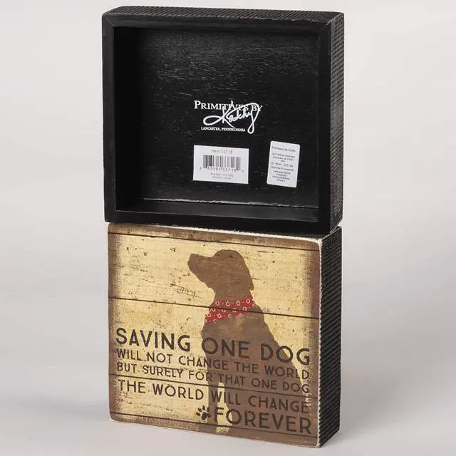 Alt view image 2 of 3 - Primitives by Kathy Distressed Box Sign, Saving One Dog Will Not Change World