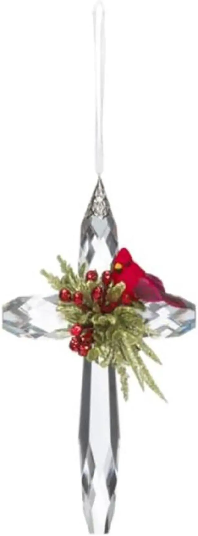 Alt view image 2 of 2 - Ganz Kissing Krystal Mistletoe Cardinal on Acrylic Cross
