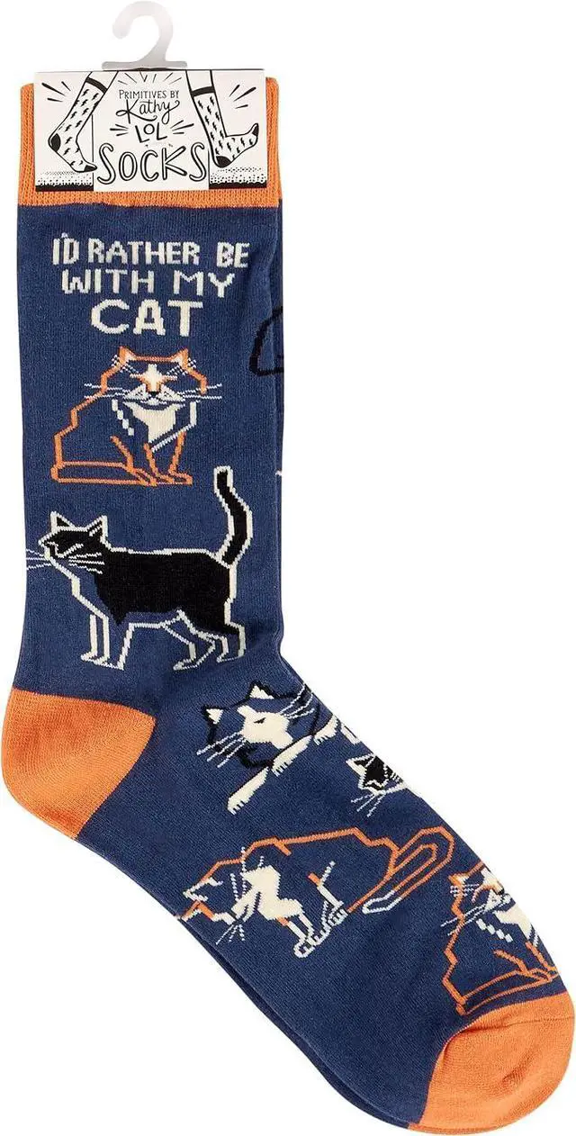 Alt view image 4 of 4 - Primitives by Kathy - I'd Rather Be With My Cat Unisex Socks, One Size