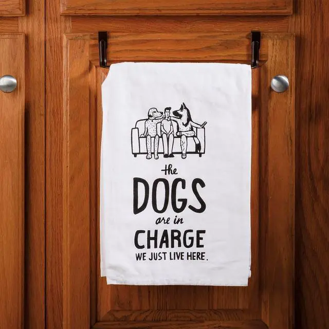 Alt view image 2 of 2 - Primitves By Kathy Dish Towel, 28", The Dogs are in Charge, We Just Live Here