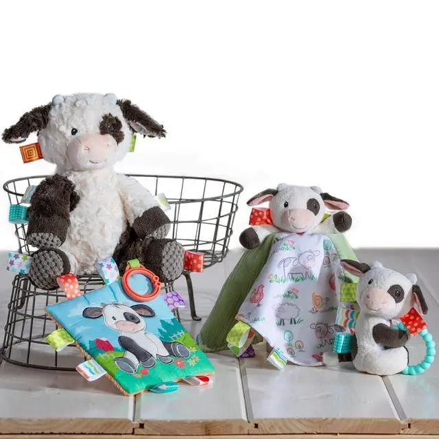 Alt view image 4 of 4 - Taggies Soft Baby Rattle with Teether Ring and Sensory Tags, 6", Buttercup Cow