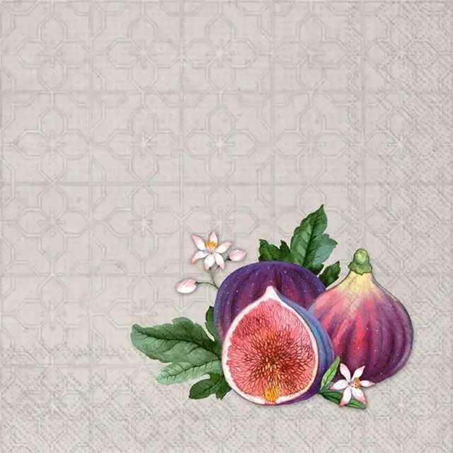Main image of Boston International 5 x 5 in. Paper Cocktail Napkin Figs Figues Grey - 20 count