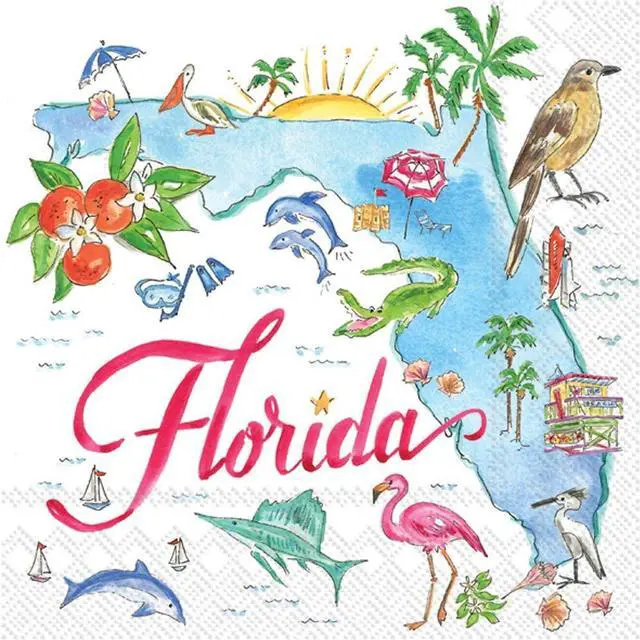 Main image of Boston International 5 x 5 in. Paper Cocktail Napkin Florida - Pack of 20